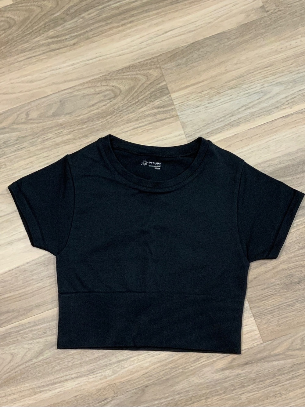 Offline by Aerie Black Ribbed Cropped Tee